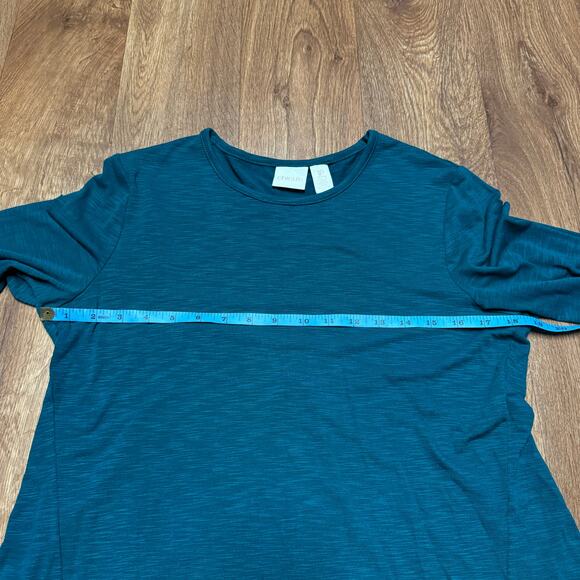 Chicos Womens Teal Green Long Sleeve Top T-Shirt High Low Size 1P Medium Petite - Picture 10 of 11